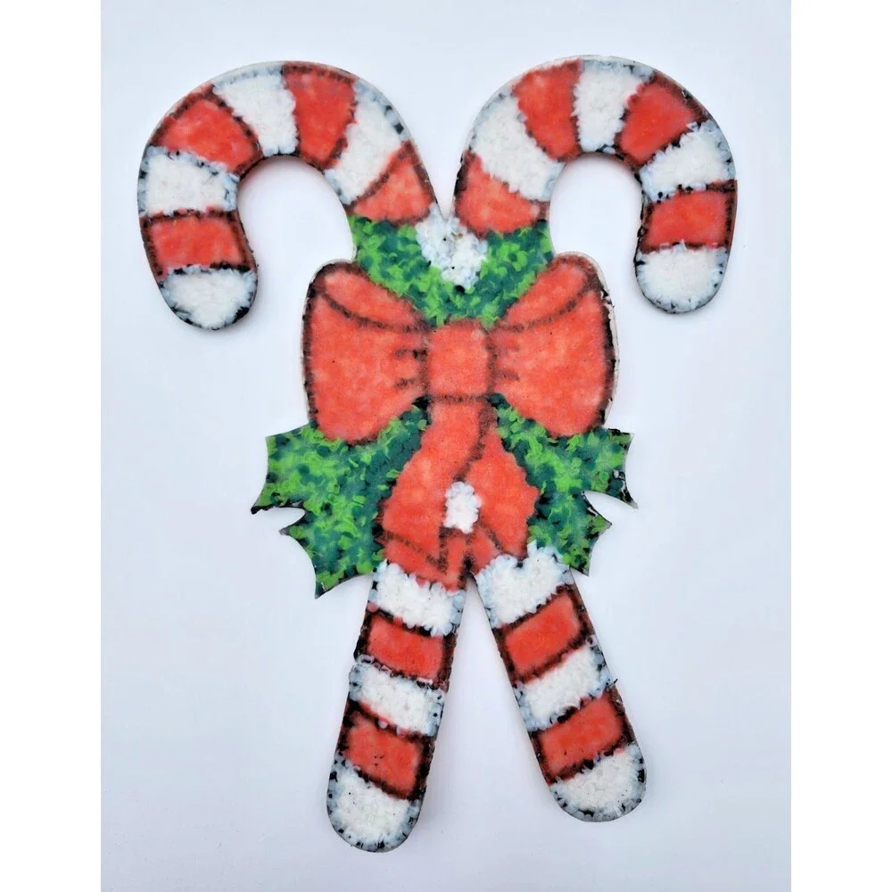 Vintage Melted Plastic Popcorn Christmas Double Candy Cane Wall Decor Retro
